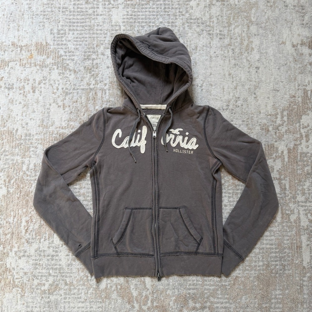 VIntage Y2K Hollister California Zip-Up Brown Waffle-Lined Hooded Sweater